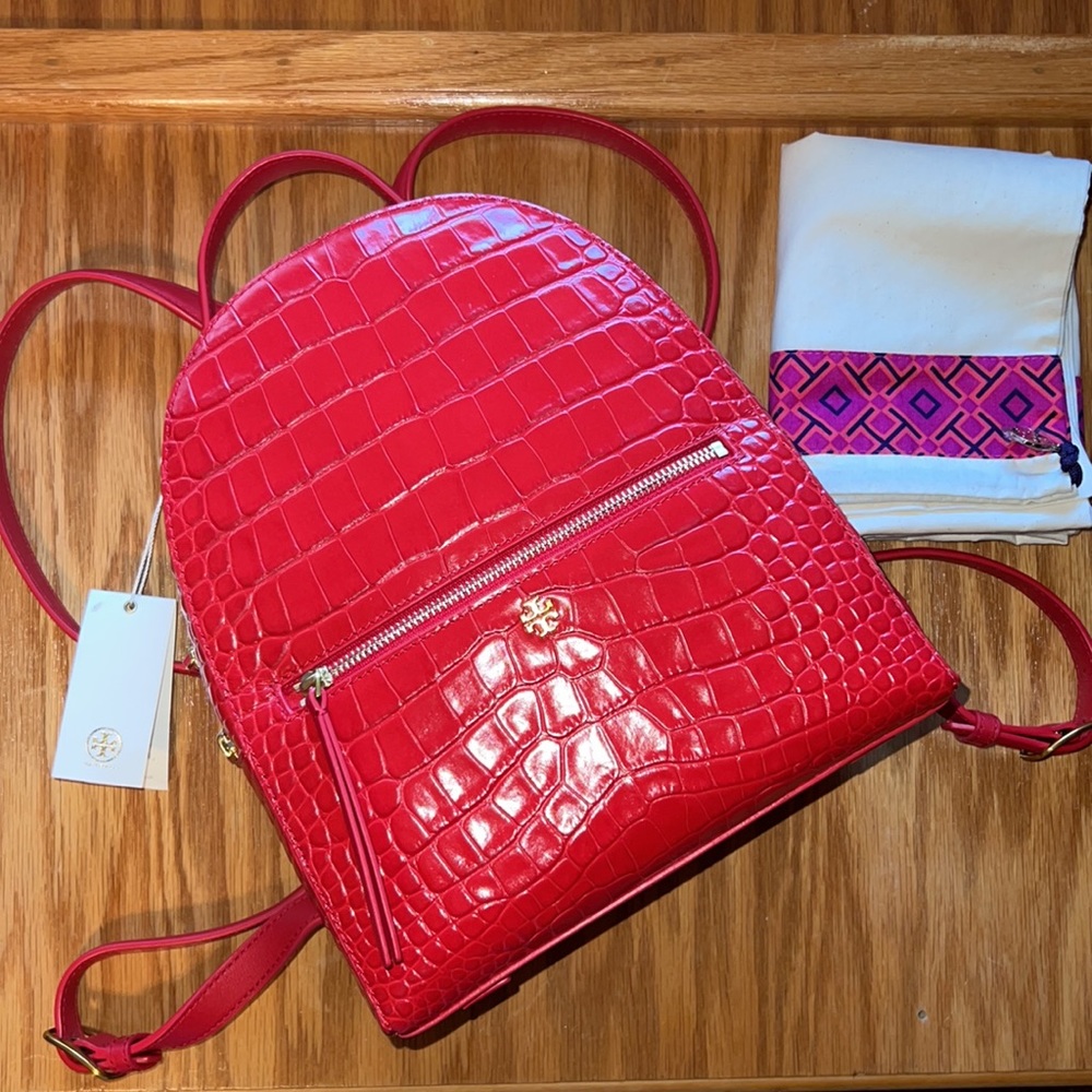 ✨NEW Tory Burch Liberty Red Croc-Embossed Mini Backpack
